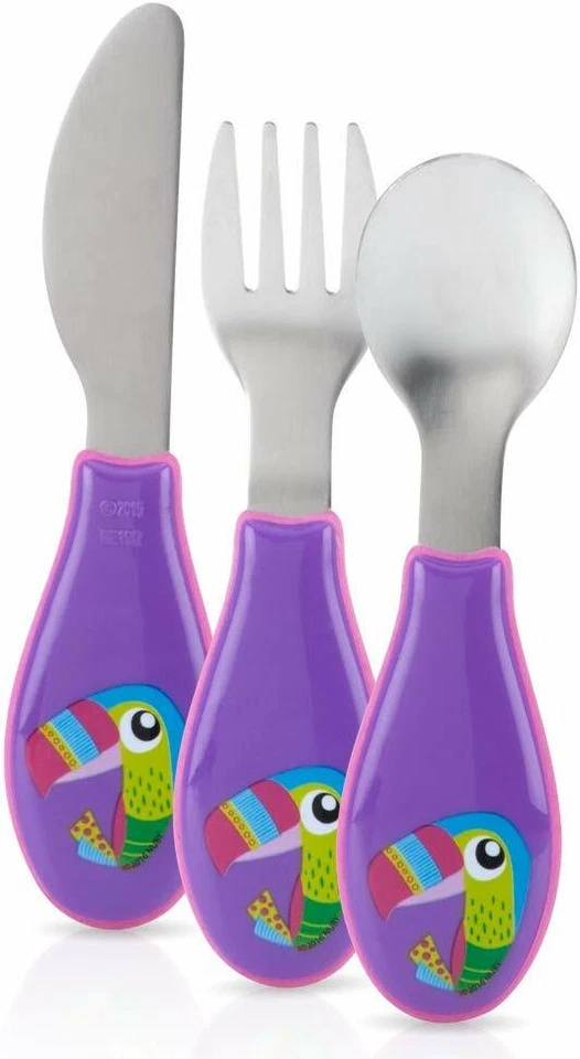 Nuby Stainless Steel Utensil, 3 Piece (Purple) - NEW - Image 1 of 1