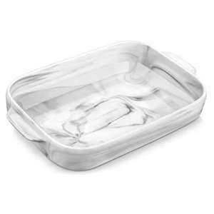 MALACASA Porzellan Auflaufform 2600ML Marmorgrau Backform Rechteckig Kuchenform - Bild 1 von 11
