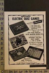 1953 TOY AD ELECTRIC QUIZ GAMES KNOWLEDGE EDUCATIONAL NATURE JACMAR MFG NY TA54 - Picture 1 of 1