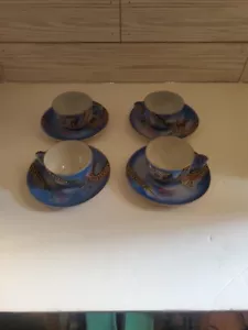 Set Of 4 Vintage Blue Moriage DRAGON WARE Demitasse Cup & Saucer - Picture 1 of 7