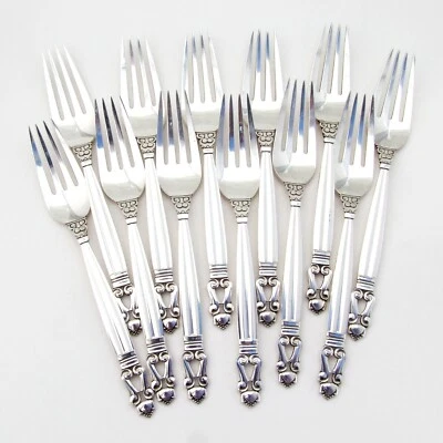 Acorn 12 Dinner Forks Set Georg Jensen Sterling Silver Mono S - Image 1 of 4