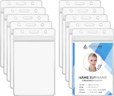 FAT-CAT-COPY-CATZ 100x Vertical Clear PVC Plastic Pocket ID Badge Card Holders Waterproof Wallet