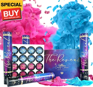 Baby Gender Reveal Confetti Powder Cannon | 12” [PACK OF 4] 2 Pink & 2 Blue - 10 - Picture 1 of 7