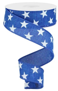 Patriotic Stars Wired Ribbon, 1.5 Inch x 10 Yards (Royal Blue, White) RGA111525 - Picture 1 of 1