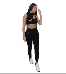 Women Seamless 2pcs Yoga Set Suit Crop Top+Leggings Pants Sports Gym Outfit M - Picture 1 of 5