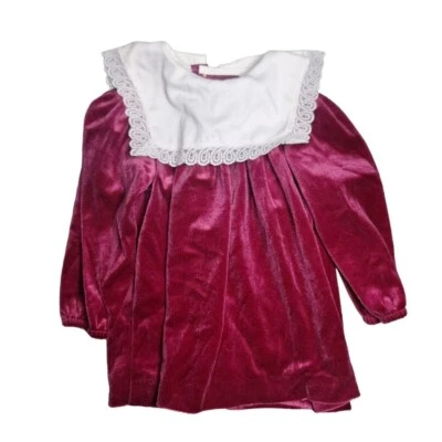Sweet Liberty Velvet Dress Girls Size 4T Dark Pink Long Sleeve White Lace Collar - Image 1 of 4