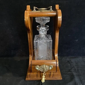 ENGLISH ROSEWOOD BRASS-MOUNTED TANTALUS SINGLE CUT GLASS DECANTER LIQUOR CADDIE - Picture 1 of 17