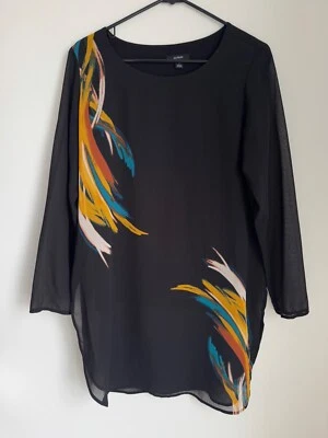 Alfani Super Tunic Top Womans S Black Brushstroke Shirt Long Blouse - Image 1 of 4