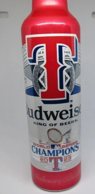 Texas Rangers World Series Champions Aluminum Bottle Empty Can Budweiser Beer - Image 1 of 4