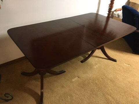 1950's  Antique Duncan Phyfe Dining Table & 4 Chairs; Cherry Wood; w/one Leaf Cover