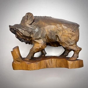 1981 Vintage Author's Wood Figure Statue Boar Hand Carved Signed from Ukraine - Picture 1 of 8