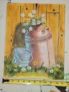 Beautiful Vintage Painting milk can Signed Arlon GIlliland medium 11x14 - Picture 1 of 9