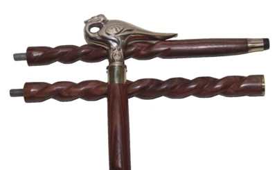 Bastón bastón espiral madera marrón mango cisne latón diseño náutico 36" Foto 1 de 4