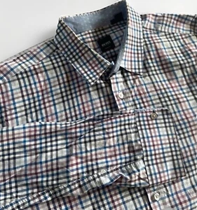 Hugo Boss Slim Fit Men’s Shirt Plaid Red White Blue Long Sleeve Button Down XXL - Picture 1 of 6