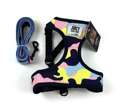 Juego de correa/arnés Juicy Couture para perro colorido estampado camuflaje - ajustable talla M - NUEVO Foto 1 de 4