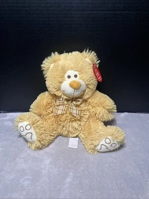Fiesta Tan Teddy Bear Plush Plaid Bow Light Brown Nose Embroidered Heart Paws - Image 1 of 4