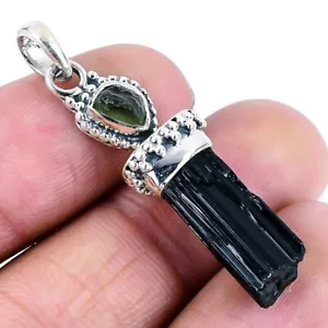 Black Tourmaline Gemstone 925 Solid Silver Handcrafted Unique Pendant Jewelry - Picture 1 of 7