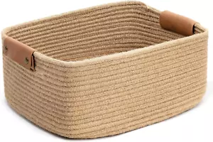 Rectangle Jute Rope Woven Basket with Handles for Books, Magazines, Toys - Deco - Picture 1 of 12