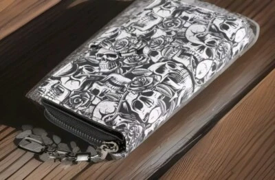 STYLE/BREAKER styleBREAKER Damen Geldbörse mit Allover Totenkopf Rosen Print, Reißverschluss