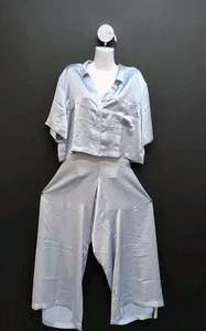 Victoria Secret Luxe Satin Boxy Cropped Long Pyjama Set Gr. XL Hellblau - Bild 1 von 8