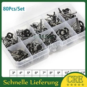 80 Stück Angelrute Spitzenring Rutenring Führungsringe Set Reparatur Werkzeug DE - Picture 1 of 10