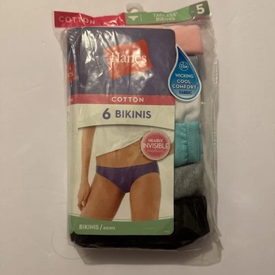 Hanes Tagless Wicking Cool Comfort Bikini 6 Pack Women Sz 5  - Image 1 of 4
