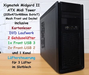 Xigmatek Midgard II Midi-Tower mit Cardreader, DVD LW, 2 Lüftern, Front USB 3 - Bild 1 von 22
