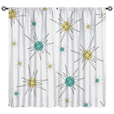 Cortinas Estéticas Mediados de Siglo, Modernas Abstractas Vintage Explosión Atómica Geo... Foto 1 de 4
