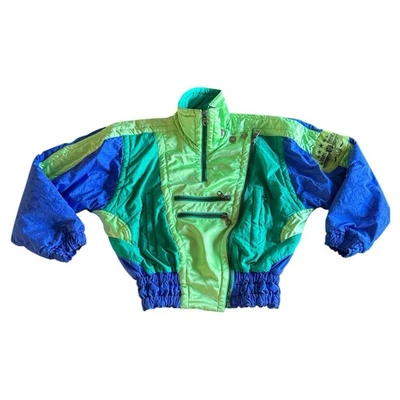 VTG Kaelin Skiing Green Geometric Colorblock 80s Windbreaker Full Zip Jacket L? - Image 1 of 4