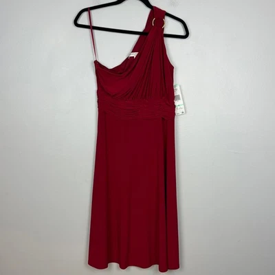 Vestido de cóctel Evan Picone de un hombro cintura imperio rojo cintura acanalada talla 8 Foto 1 de 4