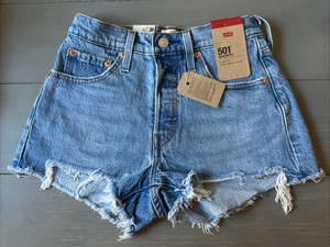Levi’s 501 Shorts High Rise Fitted Through The Hip 100% Cotton Light Wash Sz 24 - Picture 1 of 11