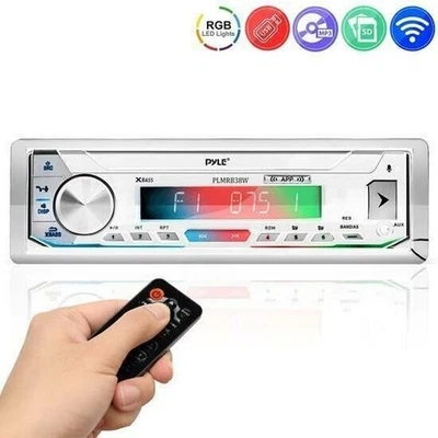 Pyle Marine Stereo Receiver Bluetooth Power Amplifier, 1 DIN, AM/FM/SD PLMRB39W - Image 1 of 4