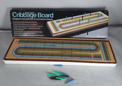 Vintage 1983 Cribbage Board 3 Track Pressman Sure-Lane Solid Wood - Image 1 of 3
