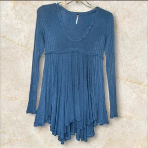 Babydoll Free People Birdie Henley Henlit Manga Larga Azul Lavado Talla S - Imagen 1 de 3