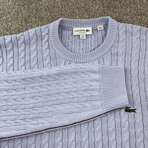 Suéter de algodón para hombre XXL Lacoste ajuste regular tejido con cable cuello redondo azul claro - Imagen 1 de 8