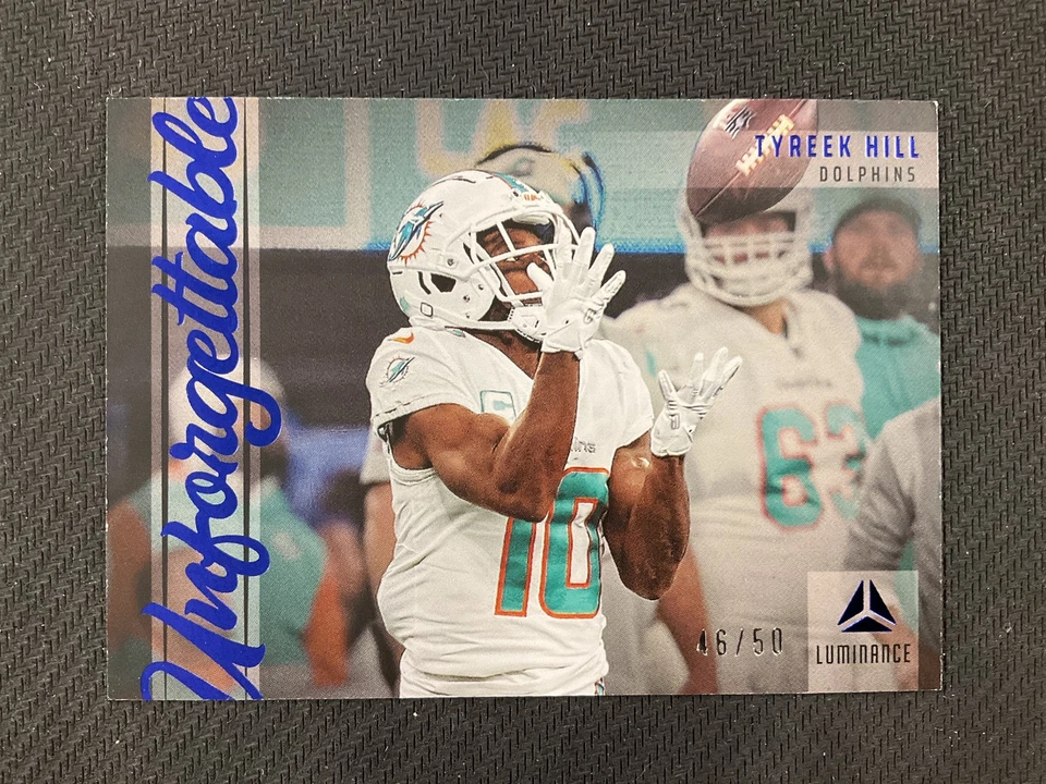 2023 Panini Luminance #U-18 Tyreek Hill Unforgettable Blue /50 Miami Dolphins - Image 1 of 2