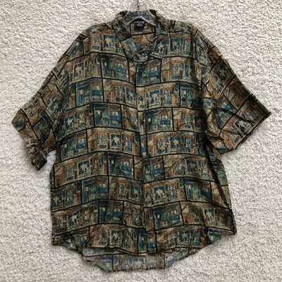 VINTAGE Montage Button Up Shirt Extra Large Adult Brown Silk Patchwork Mens XL - Image 1 of 4