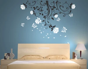 Wandtattoo (2-farbig) Blumenranken wpf06 - Picture 1 of 6
