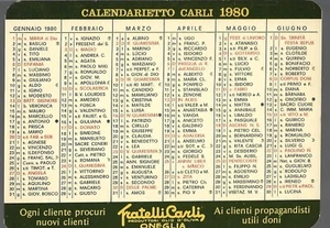 Calendarietto " Olio Fratelli Carli " 1980 Oneglia semestrino - Picture 1 of 2