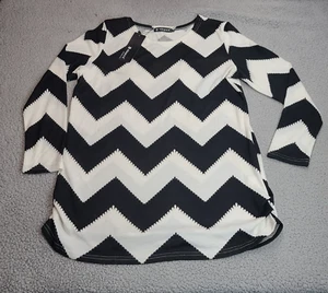 NWT Allegra K Women Tunic Dress Large Black White Chevron Long Sleeve Soft - Picture 1 of 9