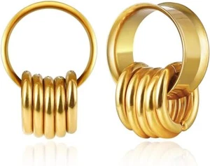 2PCS Gold Classic Ear Gauges for Stretched Ears with 10pcs Nose Hoop Rings, Hypo - Picture 1 of 7