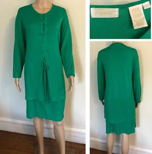 VINTAGE Womens Knit Skirt Set Sz Large Kelly Green Made in Hong Kong EUC - Picture 1 of 24