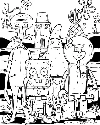 Bob Esponja Pantalones Cuadrados - Dibujo a Tinta por Justin Madson - Arte de Pared 8 x 10 ÚNICO EN SU CLASE Foto 1 de 3