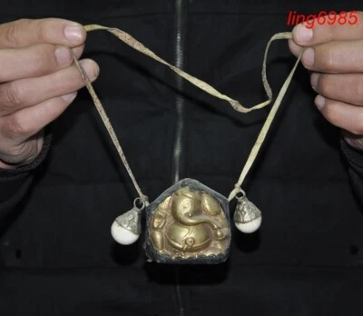 Tibet Budismo Templo Latón Elefante Jambhala Buda Amuleto Periapt Colgante Foto 1 de 4