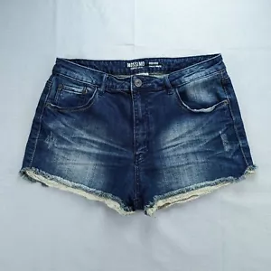 Massimo Supply Co Women's Jean Shorts High Rise Size 13 Lace Blue Denim Stretch - Picture 1 of 10