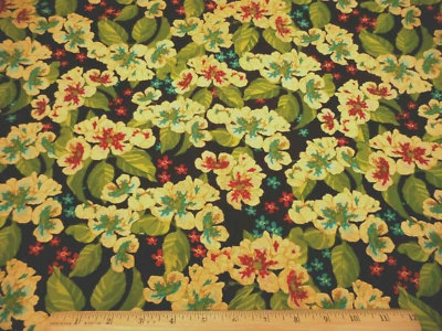 Tela Tropical 1 1/8 Yarda Beige Rojo Turquesa Floral Negro Algodón Premium #PC Foto 1 de 2