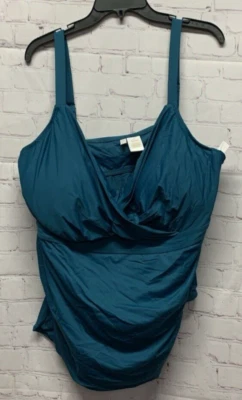 Anne Cole 24W Plus Size Surplice Shirred Tankini Top Deep Sea Blue New - Image 1 of 4