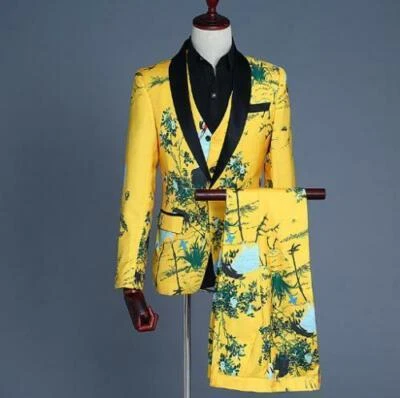 Para Hombres 3 PIEZAS Estampado Floral Calce Ajustado Un Botón Color Brillante Informal Guapo Juvenil Foto 1 de 4