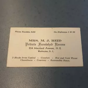 Mrs. MJ Reid Private Furnished Rooms Washington DC Business Card - Picture 1 of 1