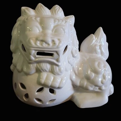 Foo Dog Foo León Porcelana Blanco Estilo Asiático Chinoiserie Decoración del Hogar Foto 1 de 4